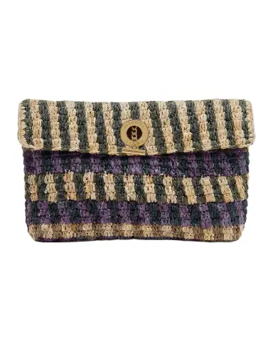 Veronica Beard Anchor Striped Raffia Clutch Bag | Thumbnail 1