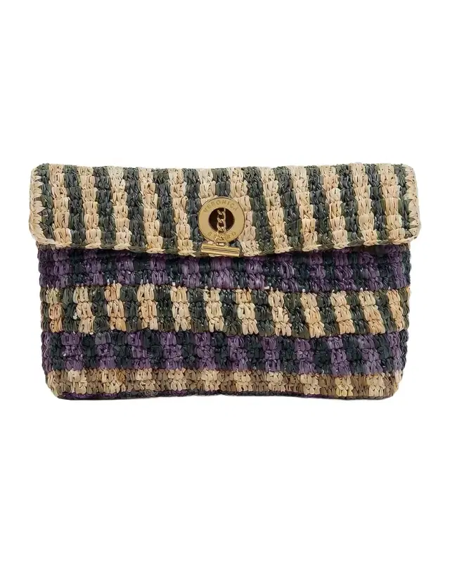 Veronica Beard Anchor Striped Raffia Clutch Bag