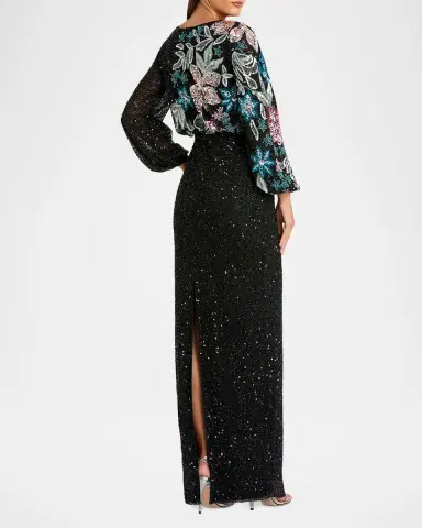 Mac Duggal Beaded Floral Sequin Column Gown | Thumbnail 3 Mac Duggal Beaded Floral Sequin Column Gown | Thumbnail 3