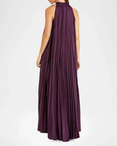 Mac Duggal High-Low Pleated Satin Trapeze Gown | Thumbnail 3
