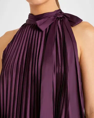 Mac Duggal High-Low Pleated Satin Trapeze Gown | Thumbnail 4