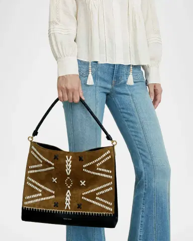 Veronica Beard Vida Suede Embroidered Whipstitch Top-Handle Bag | Thumbnail 2 Veronica Beard Vida Suede Embroidered Whipstitch Top-Handle Bag | Thumbnail 2
