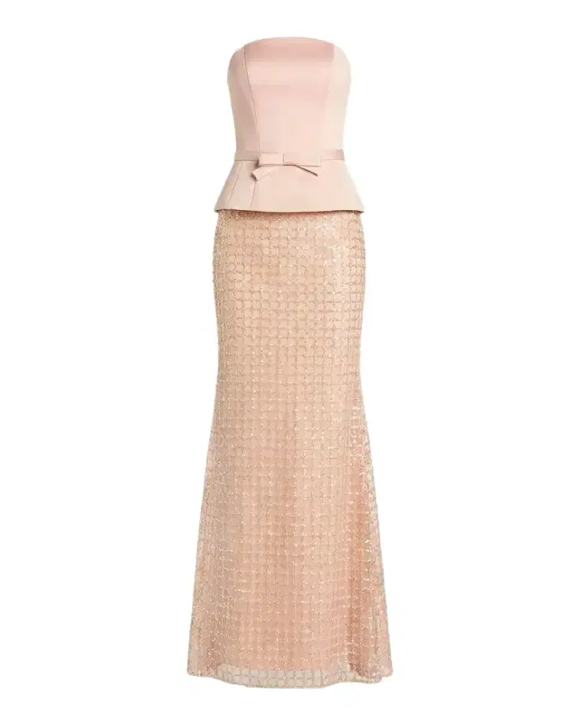 Mac Duggal Strapless Satin Sequined Column Gown