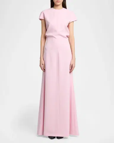 Jil Sander Open Back Short-Sleeve Long Wool Dress | Thumbnail 2