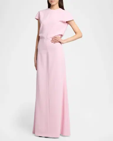 Jil Sander Open Back Short-Sleeve Long Wool Dress | Thumbnail 4