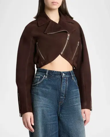 Alaïa Cropped Suede Biker Jacket | Thumbnail 3 Alaïa Cropped Suede Biker Jacket | Thumbnail 3