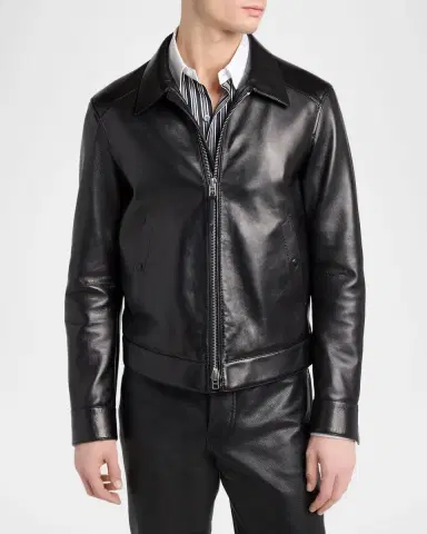 Tom Ford Men's Full-Zip Grained Leather Jacket | Thumbnail 5 Tom Ford Men's Full-Zip Grained Leather Jacket | Thumbnail 5
