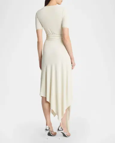 Alaïa Asymmetric Fluid Jersey Belted Midi Dress | Thumbnail 2 Alaïa Asymmetric Fluid Jersey Belted Midi Dress | Thumbnail 2