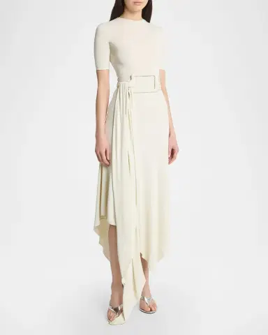 Alaïa Asymmetric Fluid Jersey Belted Midi Dress | Thumbnail 3 Alaïa Asymmetric Fluid Jersey Belted Midi Dress | Thumbnail 3