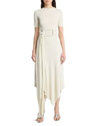 Alaïa Asymmetric Fluid Jersey Belted Midi Dress | Thumbnail 1 Alaïa Asymmetric Fluid Jersey Belted Midi Dress | Thumbnail 1