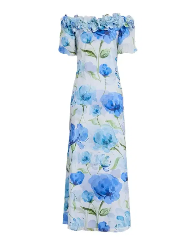 SACHIN BABI Valentina Off-Shoulder Floral Chiffon Gown