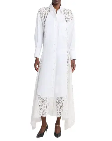 Stella McCartney Lace-Paneled Poplin Midi Shirtdress | Thumbnail 1 Stella McCartney Lace-Paneled Poplin Midi Shirtdress | Thumbnail 1