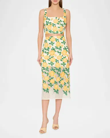 Milly Marta Floral-Embroidered Straight Midi Skirt | Thumbnail 2 Milly Marta Floral-Embroidered Straight Midi Skirt | Thumbnail 2
