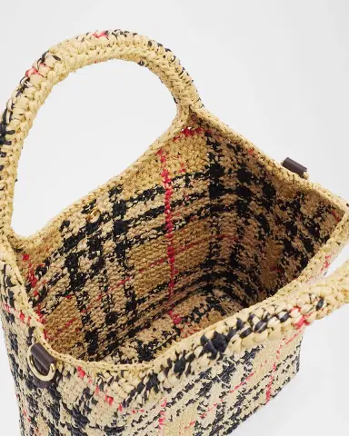 Burberry Margate Mini Check Raffia Tote Bag | Thumbnail 4 Burberry Margate Mini Check Raffia Tote Bag | Thumbnail 4