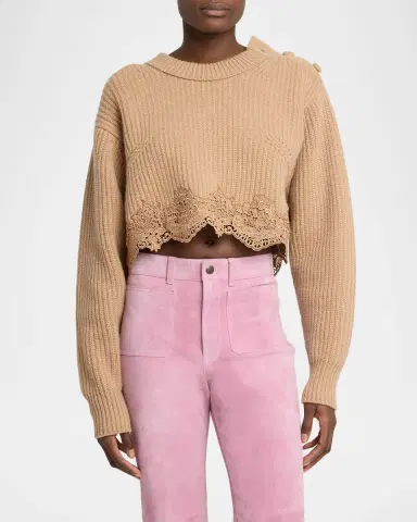 Chloé Wool-Cashmere Lace Trim Pullover | Thumbnail 3 Chloé Wool-Cashmere Lace Trim Pullover | Thumbnail 3