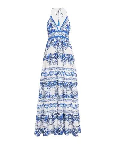 ALICE + OLIVIA Karolina Tiered Halter Maxi Dress | Thumbnail 1 ALICE + OLIVIA Karolina Tiered Halter Maxi Dress | Thumbnail 1