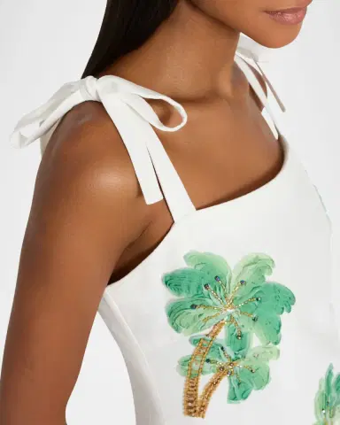 Milly Ceri Palm Tree-Embroidered Cotton Mini Dress | Thumbnail 4