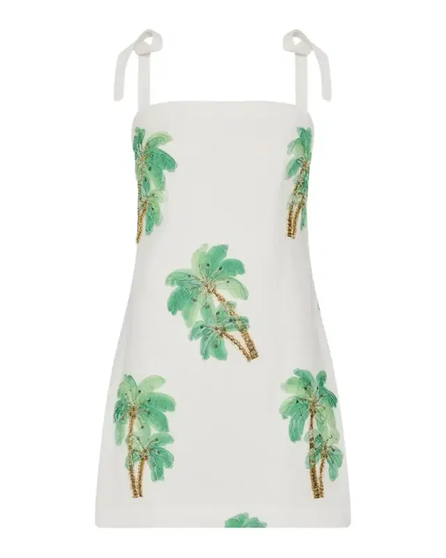 Ceri Palm Tree-Embroidered Cotton Mini Dress