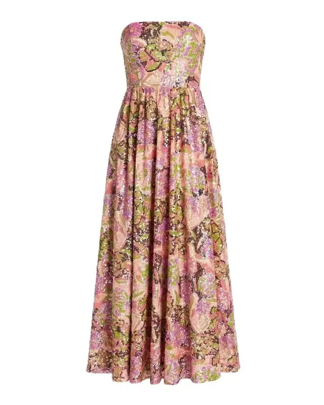 Mac Duggal Strapless Floral Sequined Midi Dress