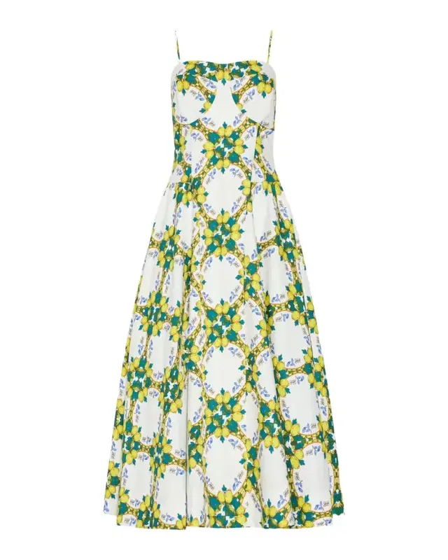 Milly Livna Geometric Lemon-Print Midi Dress