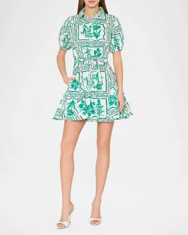 Milly Juni Floral Tile-Print Linen Mini Dress | Thumbnail 2 Milly Juni Floral Tile-Print Linen Mini Dress | Thumbnail 2