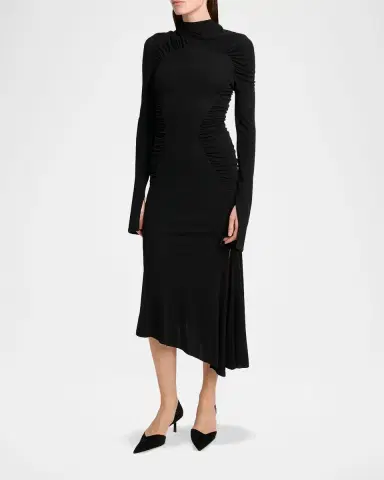 Victoria Beckham High-Neck Contour-Ruched Midi Dress | Thumbnail 3