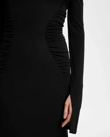 Victoria Beckham High-Neck Contour-Ruched Midi Dress | Thumbnail 4