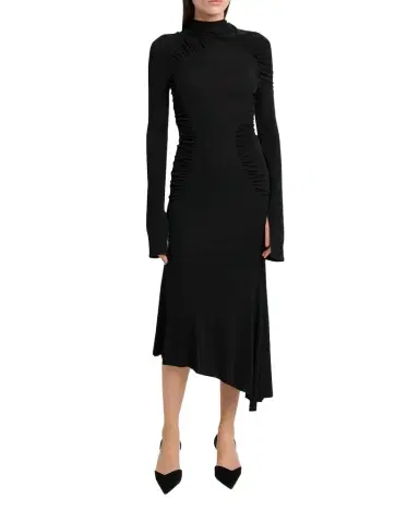 Victoria Beckham High-Neck Contour-Ruched Midi Dress | Thumbnail 1