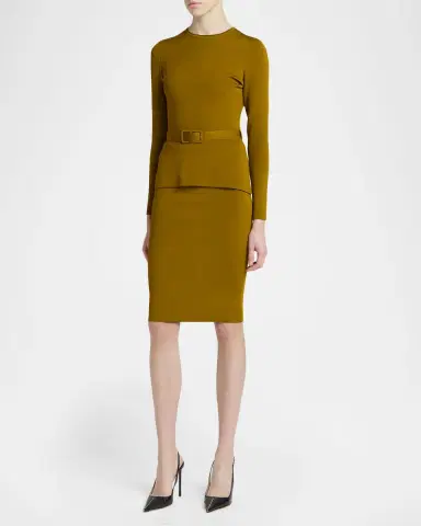 Tom Ford Olivinegr Long-Sleeve Belted Top | Thumbnail 2