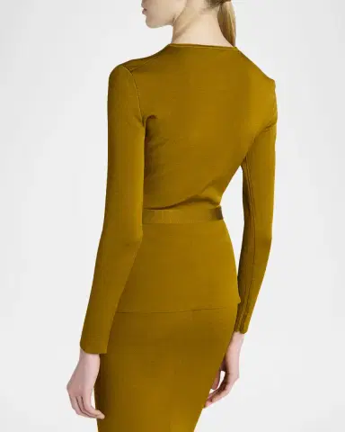Tom Ford Olivinegr Long-Sleeve Belted Top | Thumbnail 3