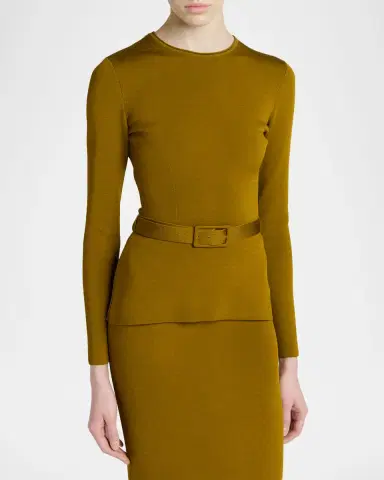 Tom Ford Olivinegr Long-Sleeve Belted Top | Thumbnail 4