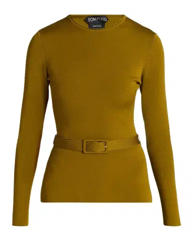 Tom Ford Olivinegr Long-Sleeve Belted Top | Thumbnail 1