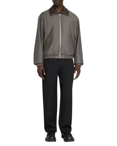 Bottega Veneta Men's Shadow Stripe Intrecciato Leather-Collar Jacket | Thumbnail 1 Bottega Veneta Men's Shadow Stripe Intrecciato Leather-Collar Jacket | Thumbnail 1