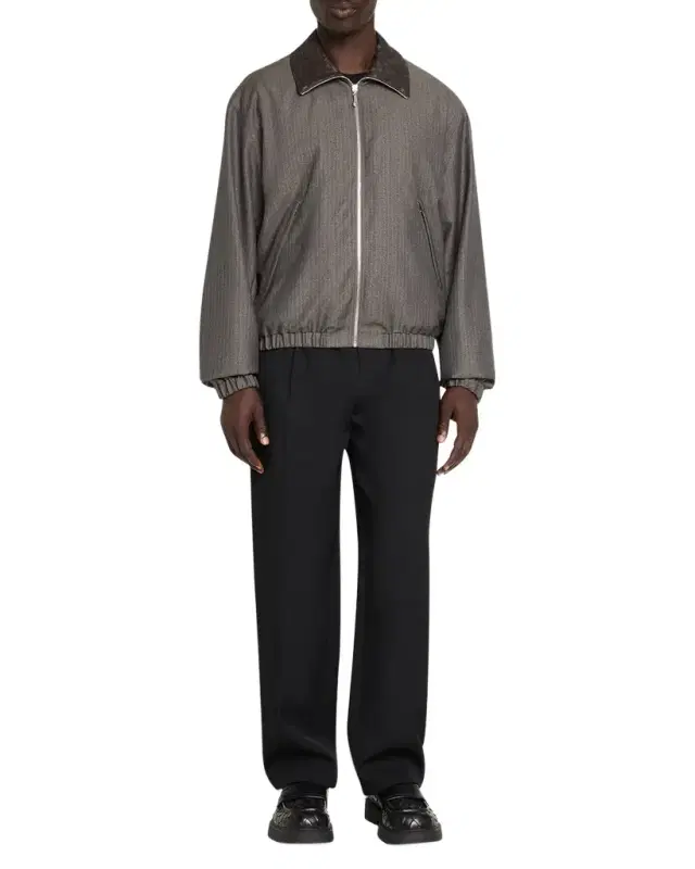 Bottega Veneta Men 's Shadow Stripe Intrecciato Leather-Collar Jacket