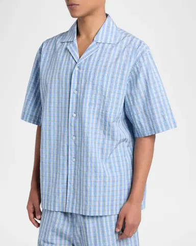 Bottega Veneta Men's Cotton and Silk Textured Plaid Short-Sleeve Shirt | Thumbnail 3 Bottega Veneta Men's Cotton and Silk Textured Plaid Short-Sleeve Shirt | Thumbnail 3