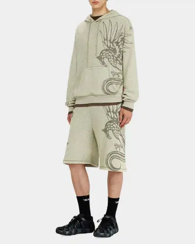 Diesel Men's Norm Eagle-Graphic Acid-Wash Mesh Hoodie | Thumbnail 2