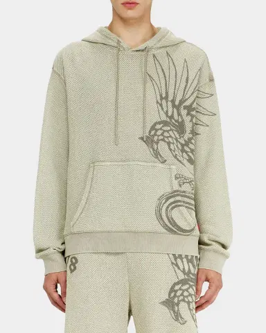 Diesel Men's Norm Eagle-Graphic Acid-Wash Mesh Hoodie | Thumbnail 4