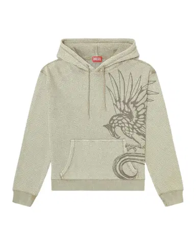 Diesel Men's Norm Eagle-Graphic Acid-Wash Mesh Hoodie | Thumbnail 1