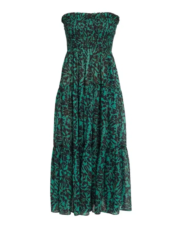 Ulla Johnson Lucca Smocked Strapless Midi Dress