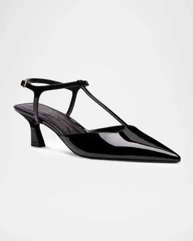 Stuart Weitzman 50mm Vinnie Patent Leather T-Strap Pumps | Thumbnail 2