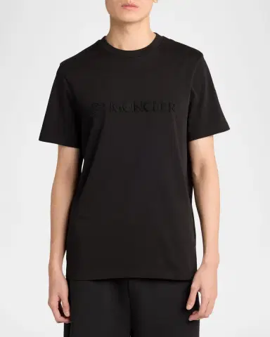 Moncler Men's Tonal Terry-Logo Crewneck T-Shirt | Thumbnail 4