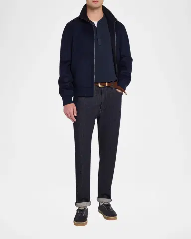 Brunello Cucinelli Men's Cashmere Textured Full-Zip Bomber Jacket | Thumbnail 2 Brunello Cucinelli Men's Cashmere Textured Full-Zip Bomber Jacket | Thumbnail 2
