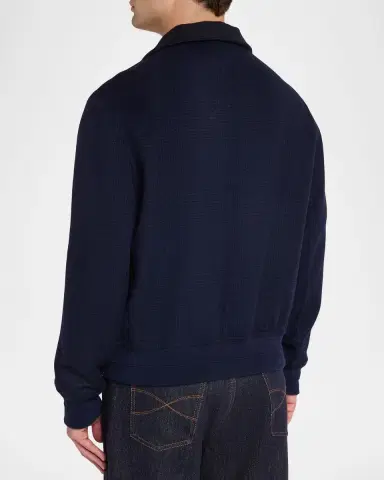 Brunello Cucinelli Men's Cashmere Textured Full-Zip Bomber Jacket | Thumbnail 3 Brunello Cucinelli Men's Cashmere Textured Full-Zip Bomber Jacket | Thumbnail 3