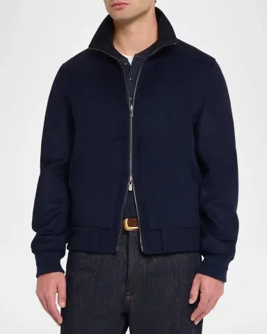 Brunello Cucinelli Men's Cashmere Textured Full-Zip Bomber Jacket | Thumbnail 4 Brunello Cucinelli Men's Cashmere Textured Full-Zip Bomber Jacket | Thumbnail 4