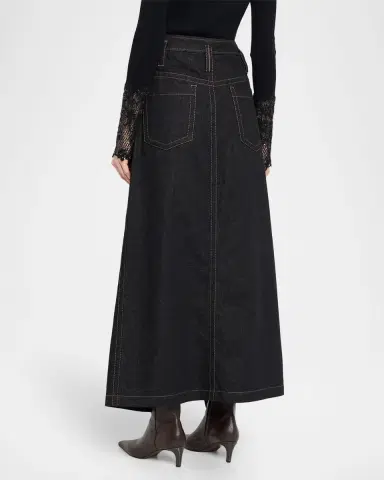 Brunello Cucinelli Denim A-Line Slit Maxi Skirt | Thumbnail 3 Brunello Cucinelli Denim A-Line Slit Maxi Skirt | Thumbnail 3