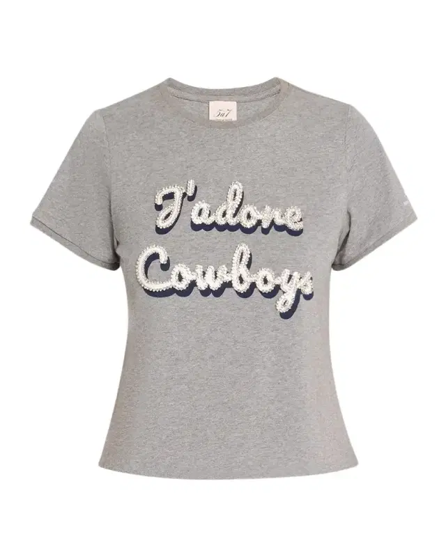 Cinq a Sept J 'adore Cowboys Embellished Shrunken Tee