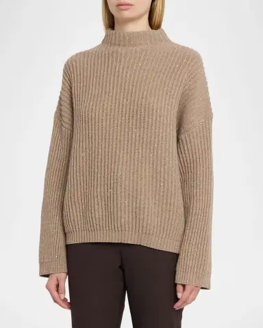 Brunello Cucinelli Turtleneck Shimmering Cashmere-Wool Rib Sweater | Thumbnail 4 Brunello Cucinelli Turtleneck Shimmering Cashmere-Wool Rib Sweater | Thumbnail 4