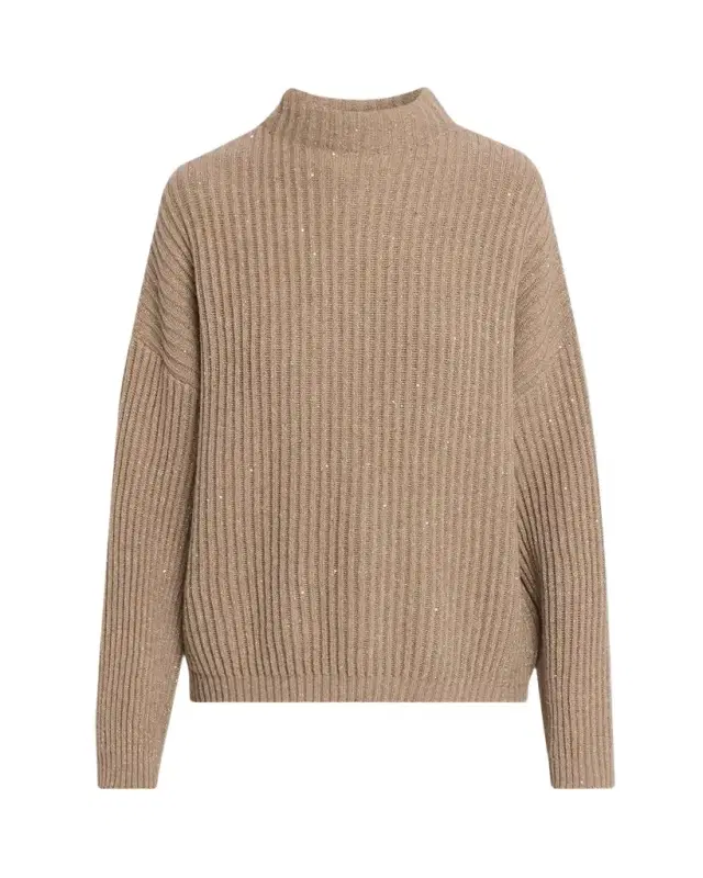 Brunello Cucinelli Turtleneck Shimmering Cashmere-Wool Rib Sweater