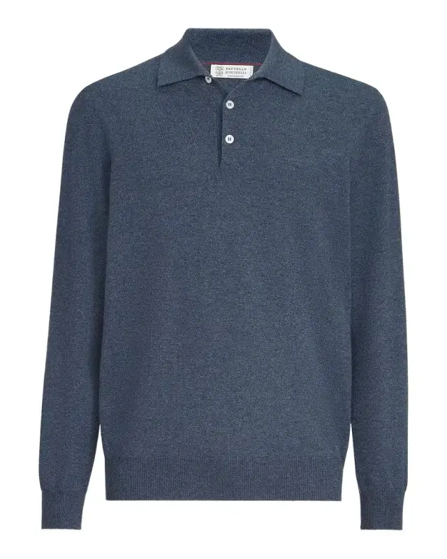 Brunello Cucinelli Men 's Cashmere Knit Long-Sleeve Polo Shirt