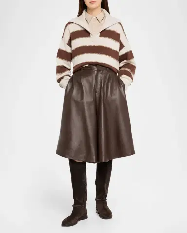 Brunello Cucinelli Leather Wide-Leg Culotte Pants | Thumbnail 2
